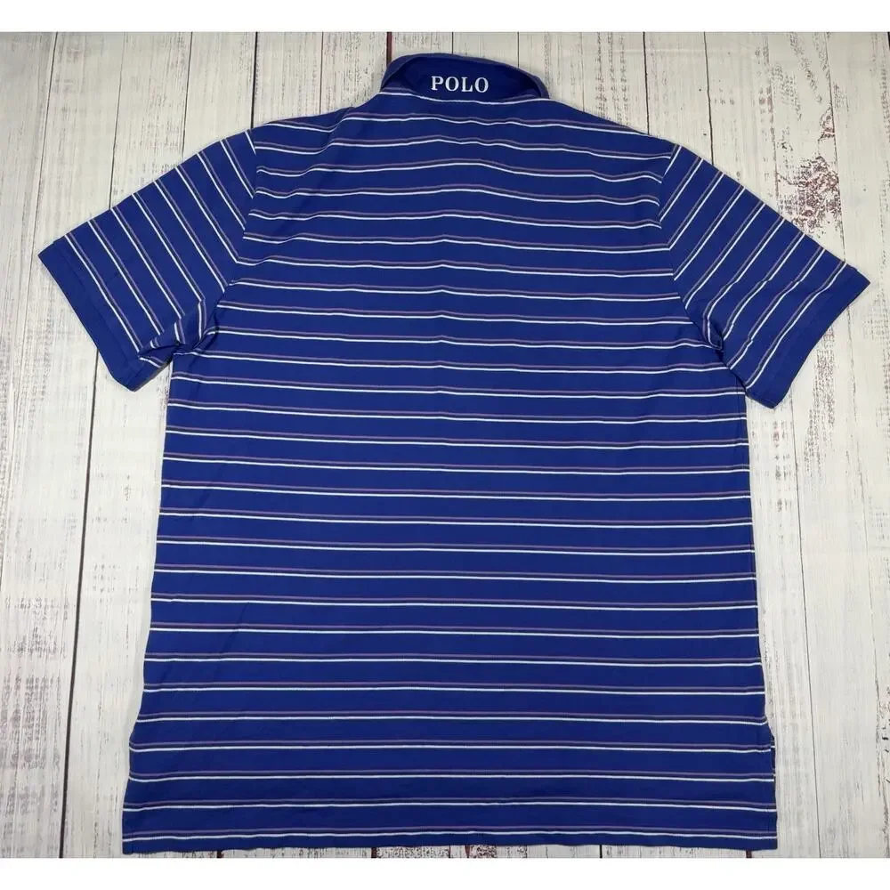 Polo Golf Ralph Lauren Polo Shirt Men XXL 2XL Blue Striped Short Sleeve Wicking